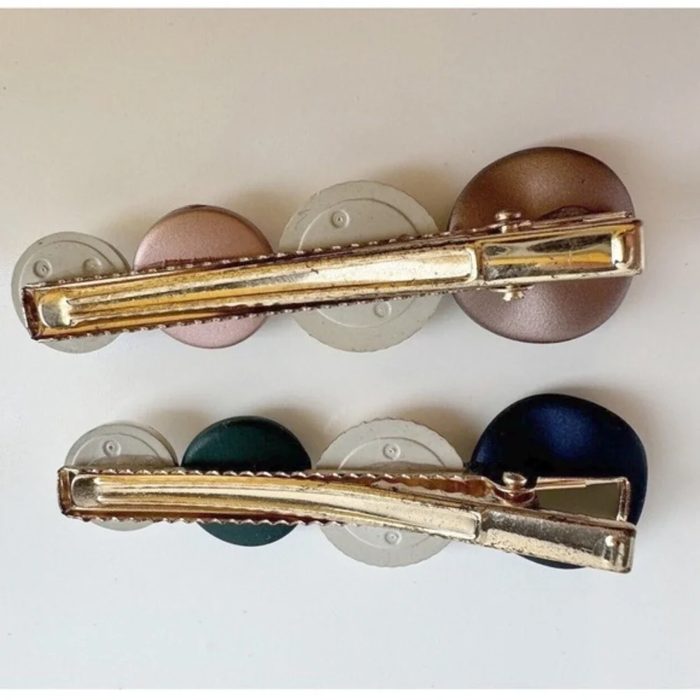 Set Multi Color Stone Gold Tone Alligator Hair Clips Navy Green Bronze Mauve J-0